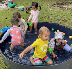 Having fun in the pool.