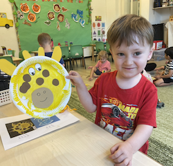 Skyler was so happy with the giraffe he made.