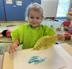 Sol was so pleased with his leaf printing art .