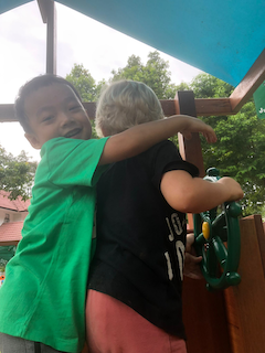 Ei gives Rowan a hug!