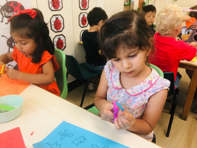 Alara focused working on her Matisse inspired artwork.
