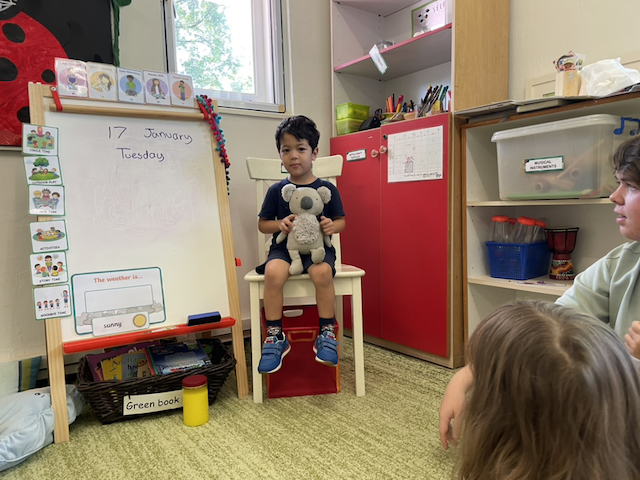 Isaac introduces his favourite toy, Koala during show and tell.