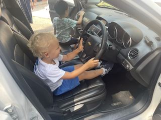Monty in the police car!