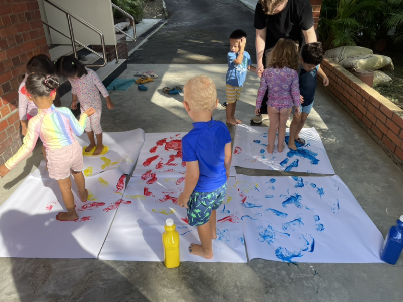 Painting with our feet for Rabbit art