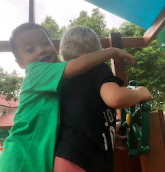 Ei gives Rowan a hug!