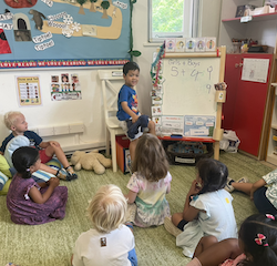 Isaac talks about his bunny during show and tell!