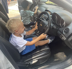 Monty in the police car!