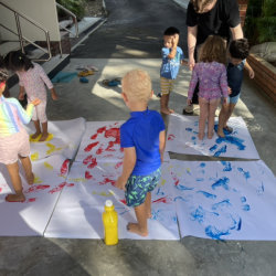 Painting with our feet for Rabbit art