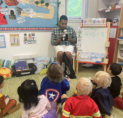 Reina's dad visits us for mystery reader!