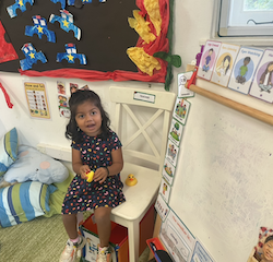 Savhara singing 5 little ducks during her show and tell .