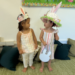 Amelia and Skyla checking each others Easter bonnet out!