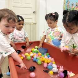 Enjoying our Easter themed sensory tray!