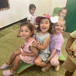 Alba Cara and-Eleanor pretending to cross the troll bridge.