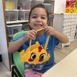 Alba proud of her DIY Easter bag. 