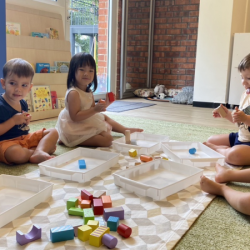 Building block towers with our friends.