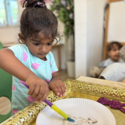 Sara making some glitter bunnies!