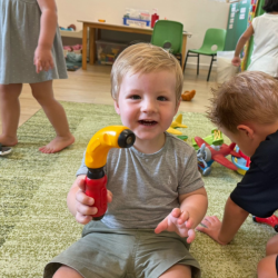 A big smile from Finlay on his first day!