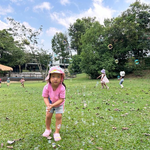 Annie focused on catching bubbles