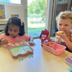 IImaan and Rosie are enjoying their morning snack!