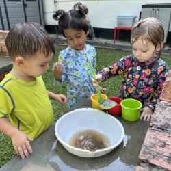 We're making chocolate cake with rainbow sprinkles! 