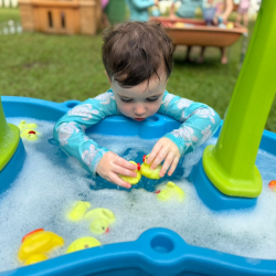 🦆 Splish, splash, ducky dash! Liam’s buddies are quacking up some fun!