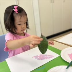 Constance creates fluttery wings with leaf prints and a splash of colour.