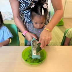 Harper and Anna grated cucumber — tzatziki magic in the making! 🥒✨