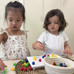 Harper and Cru working together on their creation!