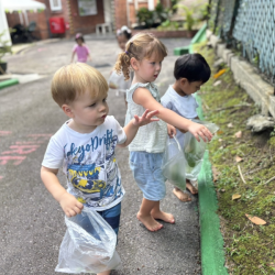 “Leaf it to us!” Little hands hard at work picking leaves for our crafty creations.