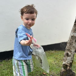 Liam filling his bag with natural goodness.