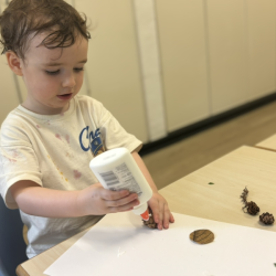 Liam turned twigs and dried leaves (from nature’s art box) into an art piece!