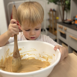 Max stirred up some serious fun while mixing our cupcake batter