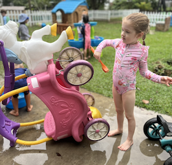 Esme scrubbing  the carriage sparkling clean .