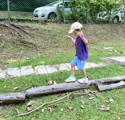 Finley balancing well on the logs.