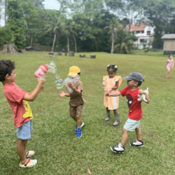 Busy bees having fun with bubbles.