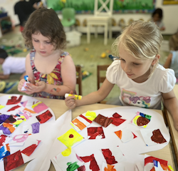 Regan and Paige working on our butterfly patchwork craft