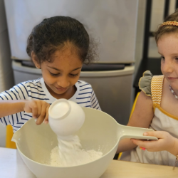 Reina and Paige had fun during play dough making.