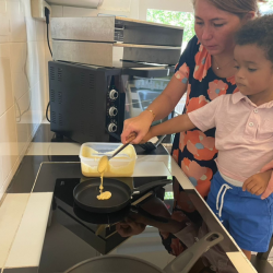 Teddy making his pancake.
