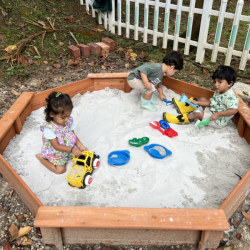 Aarav Milan and Imaan enjoying our new sandpit!