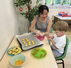 Leo enjoying making his pineapple tart!