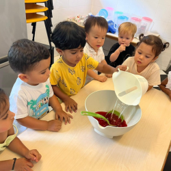 Aarav pouring some water into the Jelly!
