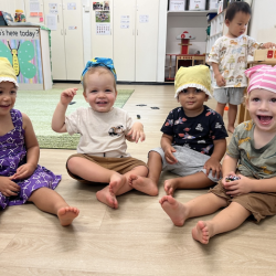 Look at our hats!.