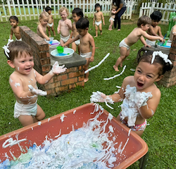 Luca and Alba loving the shaving foam play!
