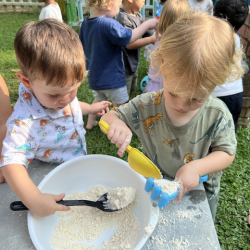 Luca and Kingston enjoying the Moon dough play!
