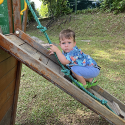 Luca climbing up the pirate ship!