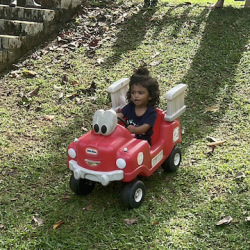 Sara going for a ride down the hill!