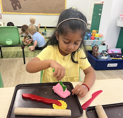 Savhara enjoyed kneading and slicing through the playdough
