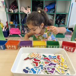 Helping to sort the socks by colours, great work Anaya!