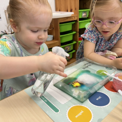 Isabelle & Poppy working on their colour experiment.