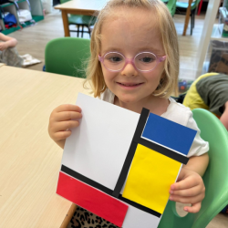Poppy’s interpretation of Mondrian’s composition with Red, Blue and Yellow!